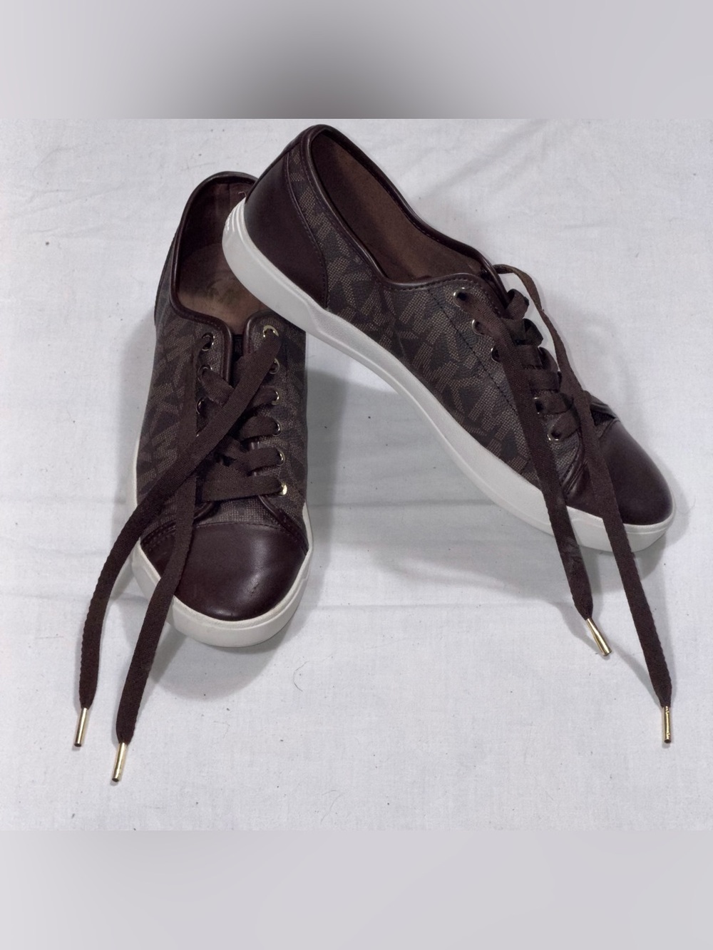 Michael Kors City MK Monogram Sneakers Women 9.5M Brown Leather Lace Up